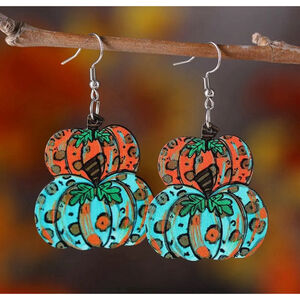 Harvest Double Pumpkin Wooden Earrings
